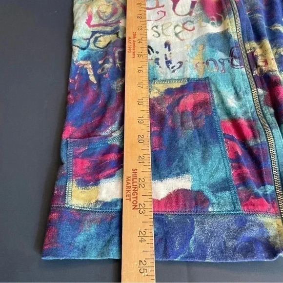 Additions by Chicos Women’s Lightweight Jacket 0 Blue Patterned Zip Up Hooded - Picture 12 of 12